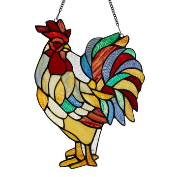 faire-river of goods Stained Glass Panels Rooster Stained Glass Hanging Hand Made